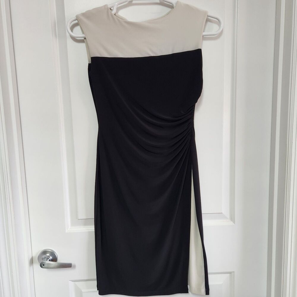 Lauren Ralph Lauren Dress Sz 4 Black White Sleeveless Sheath Career Mod Business